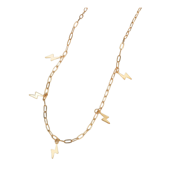 Gold Lightning Bolt Charm Necklace